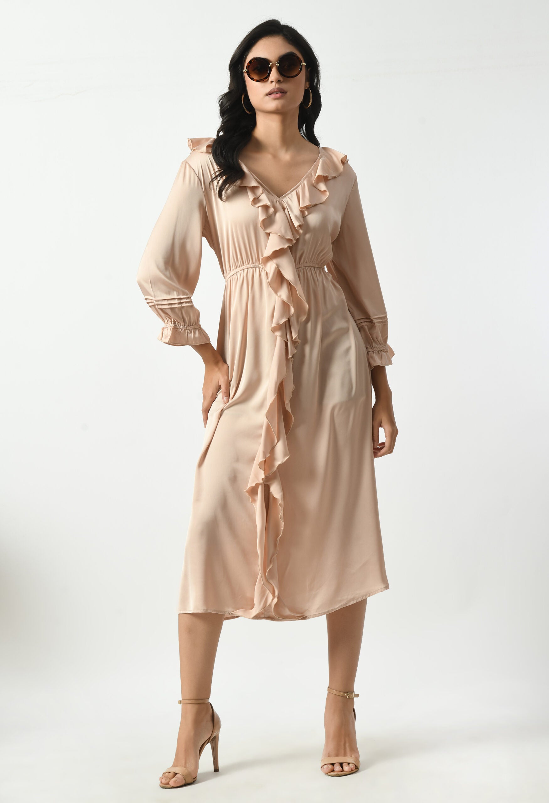 Pink Nude Armani Satin Ruffle Dress hencemade