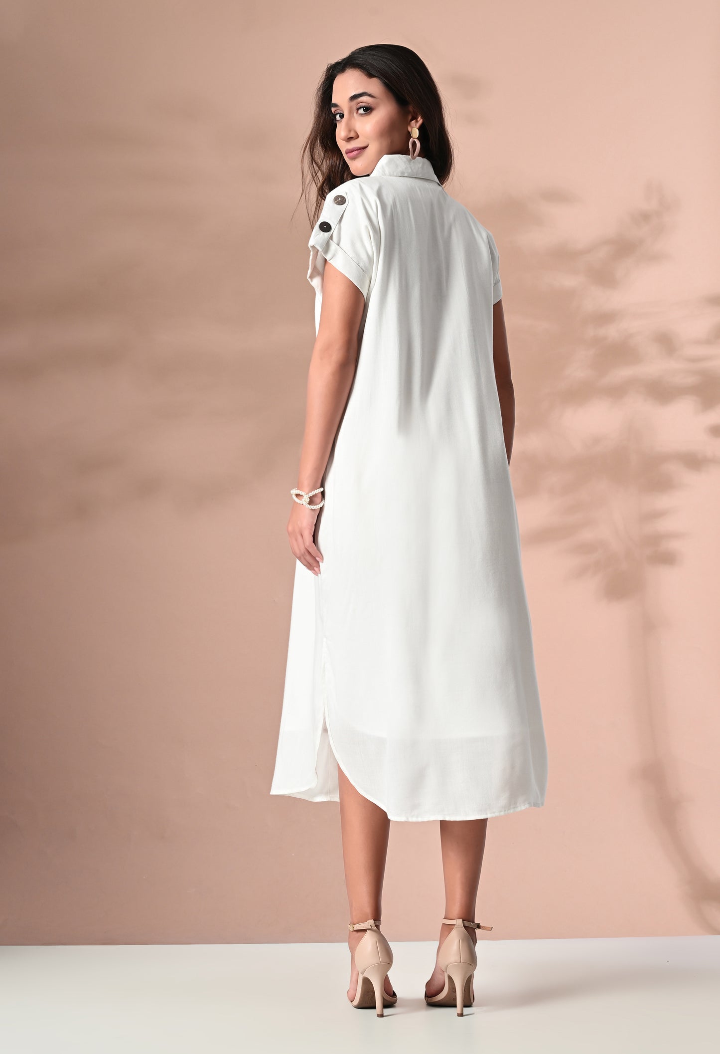 White Shirt Collar Midi Dress HENCEMADE