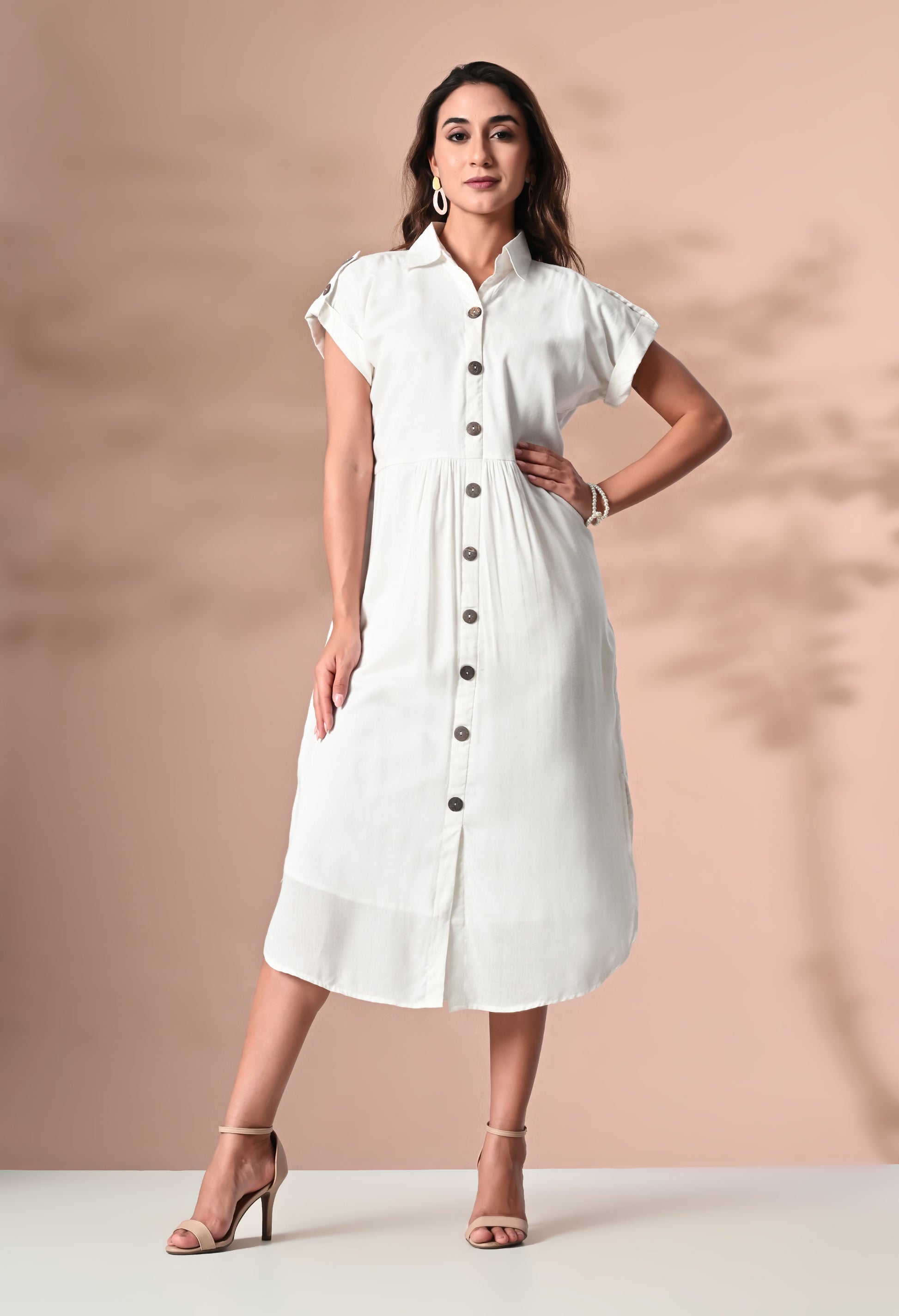 White Shirt Collar Midi Dress HENCEMADE