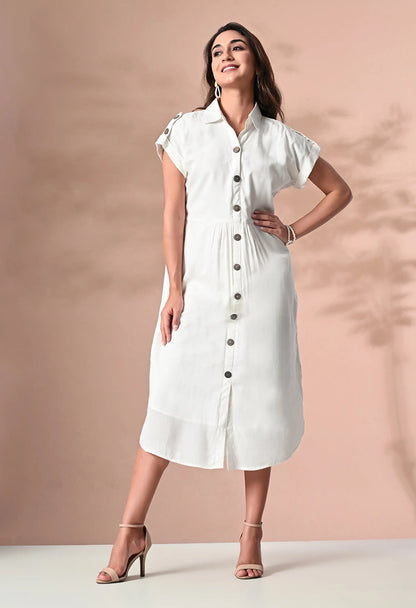 White Shirt Collar Midi Dress HENCEMADE