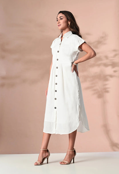 White Shirt Collar Midi Dress HENCEMADE