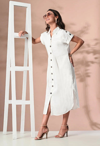 White Shirt Collar Midi Dress HENCEMADE