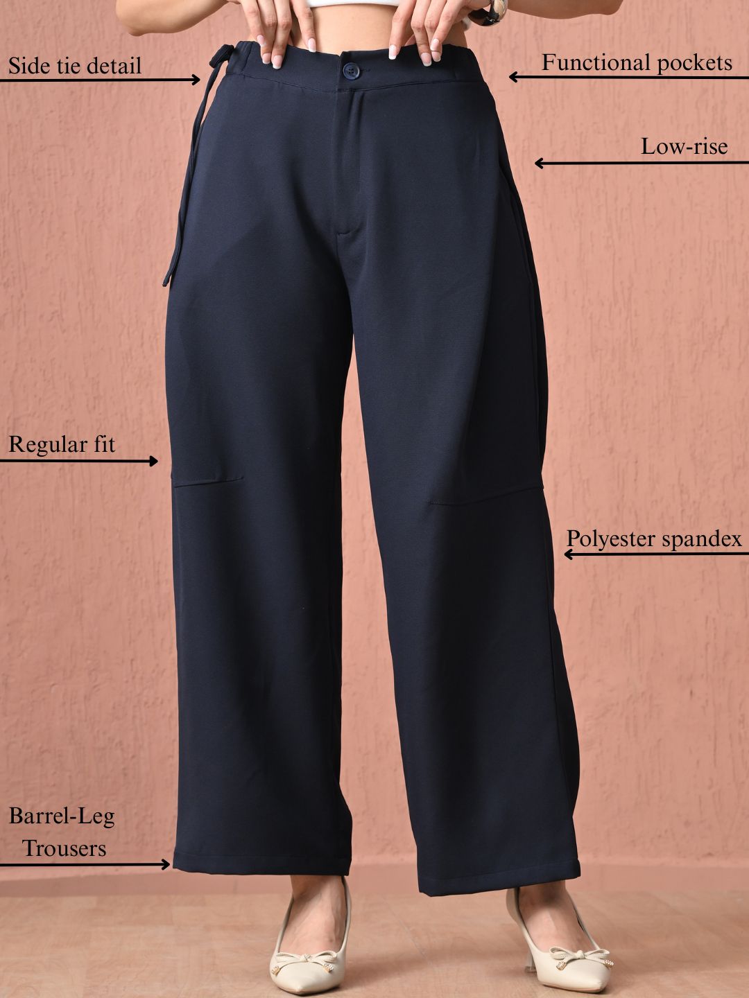 Midnight Navy Tie-Side Barrel-Leg Trousers