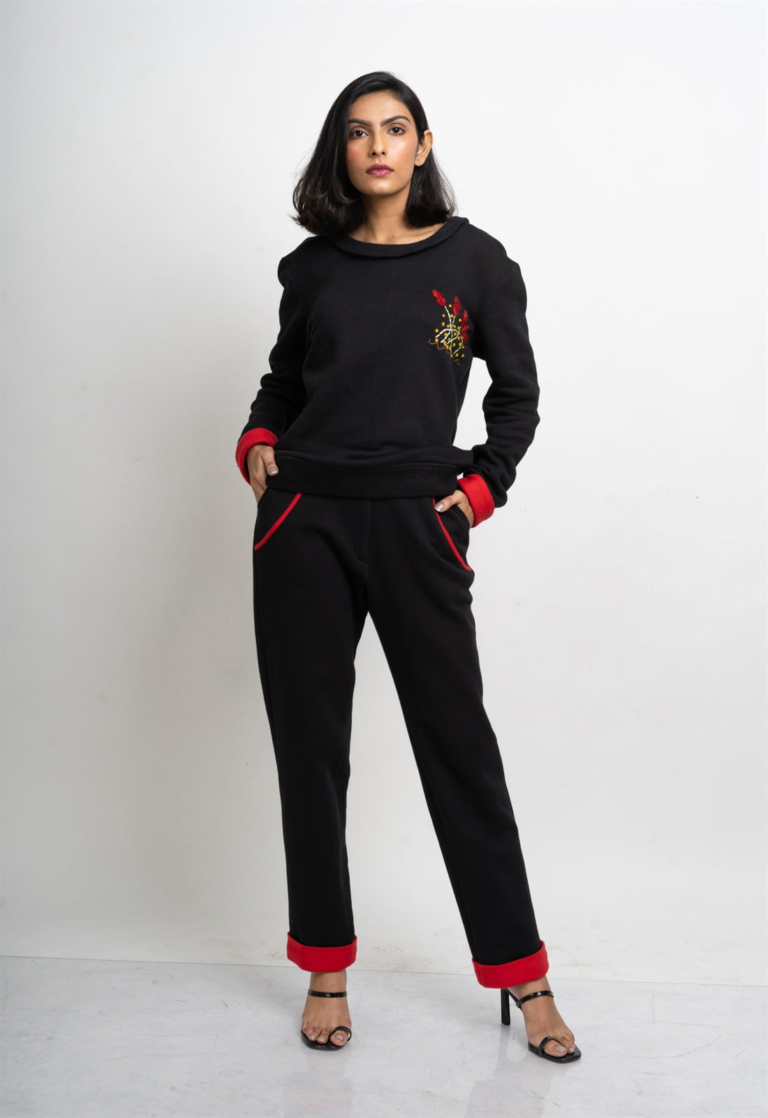 Black And Red Fleece Embroidered Set hencemade