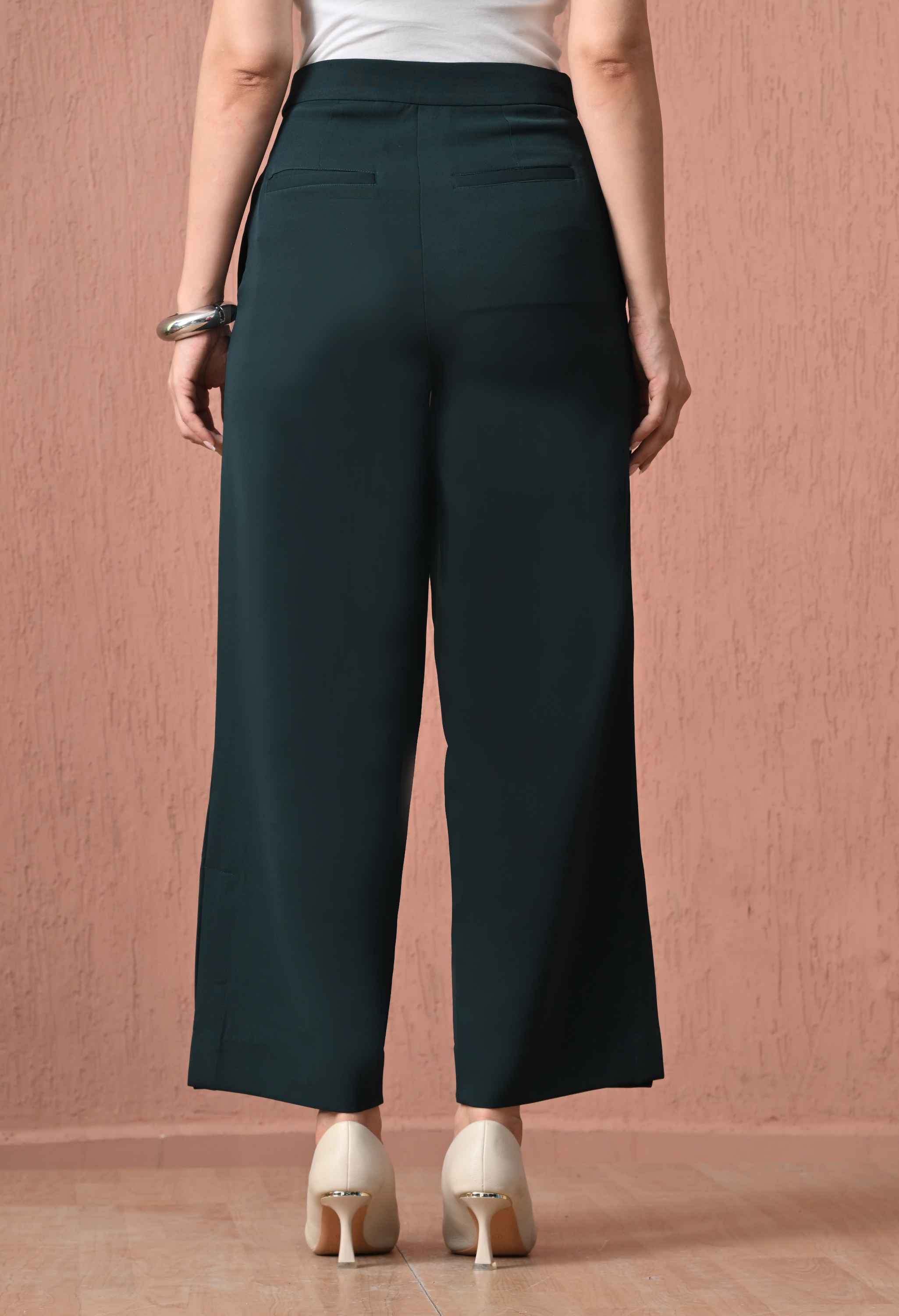 Forest Green Side-Slit Straight-Leg Trousers