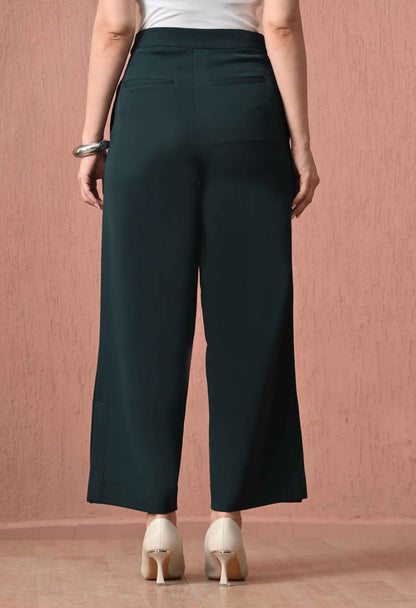 Forest Green Side-Slit Straight-Leg Trousers