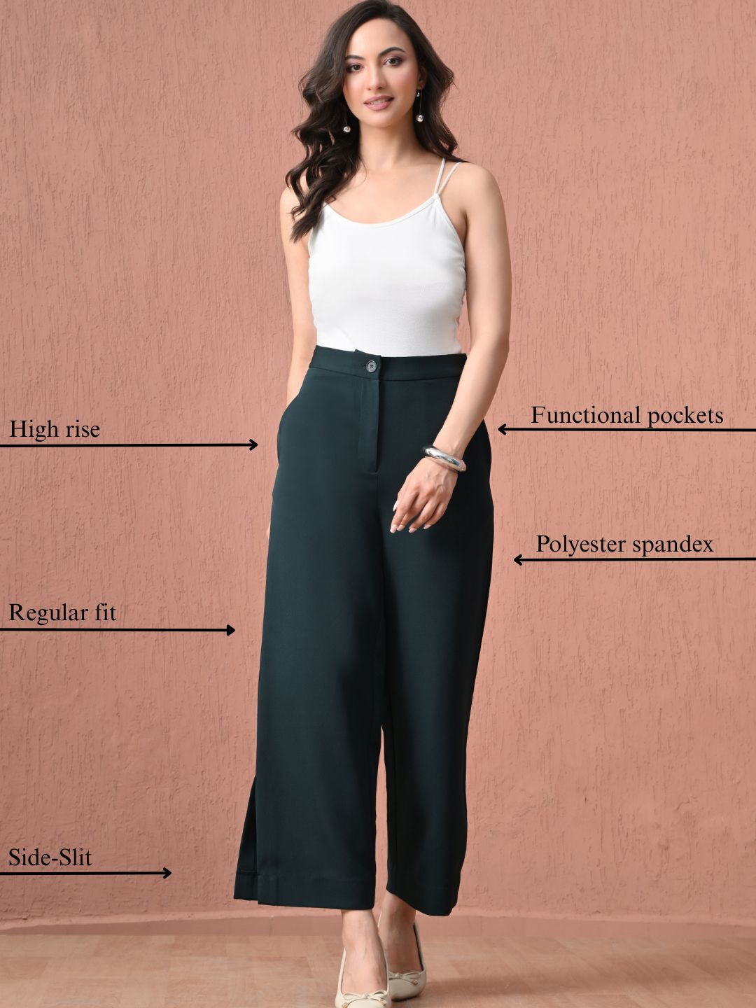 Forest Green Side-Slit Straight-Leg Trousers