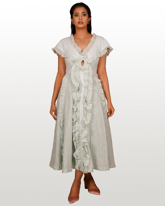 Pleated Pastel Green Lurex Dress hencemade