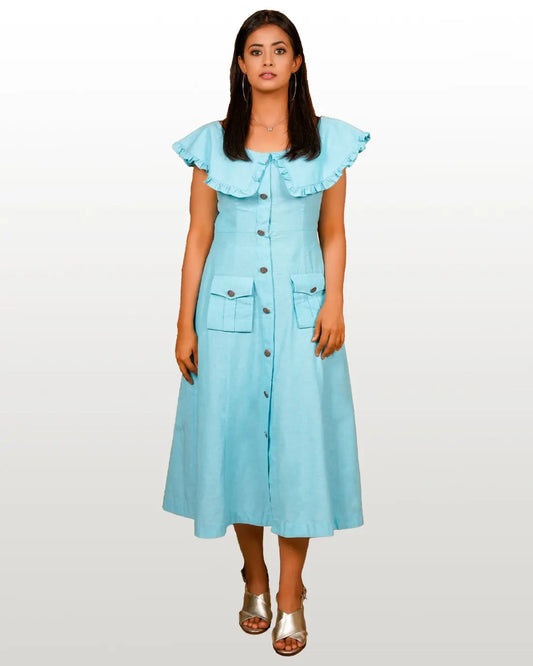 Prim And Proper Blue Cotton Dress HENCEMADE