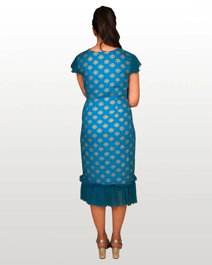 Cobalt Blue Motifs Cotton Dress HENCEMADE