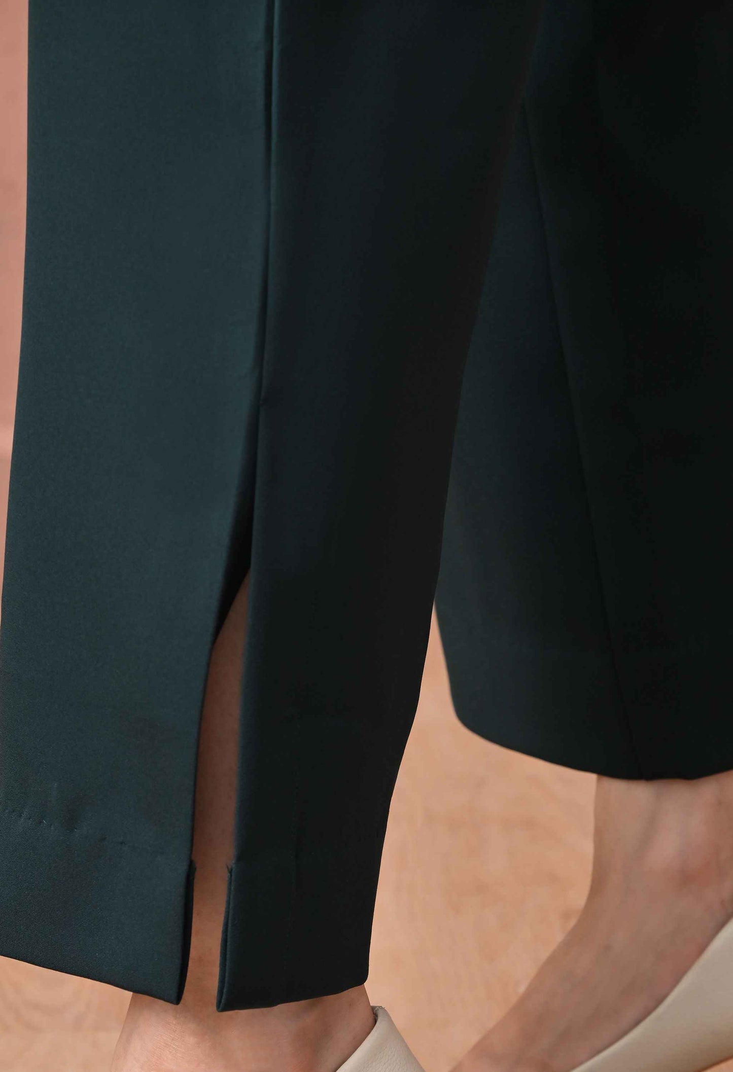 Forest Green Side-Slit Straight-Leg Trousers