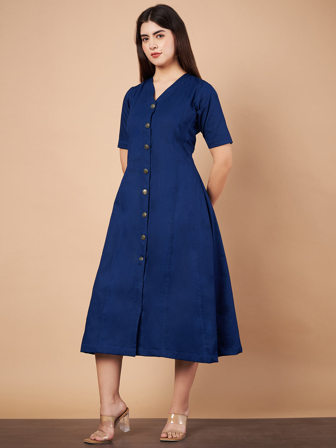 Denim Flared Midi Dresses