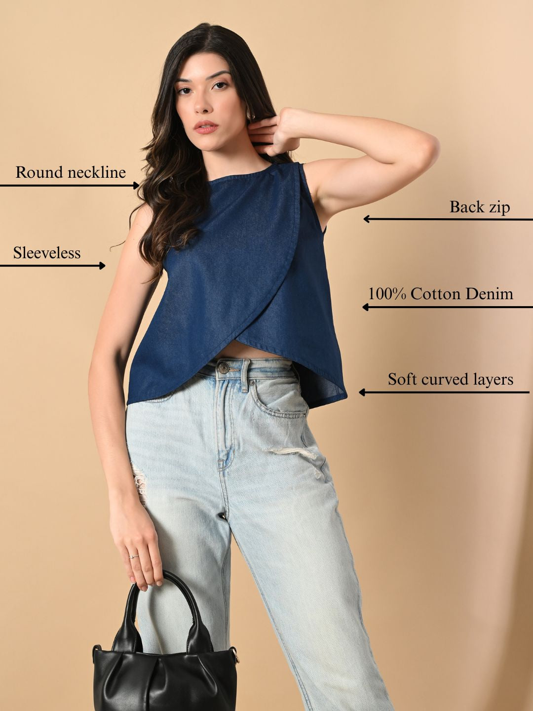 River Wrap Sleeveless Denim Top