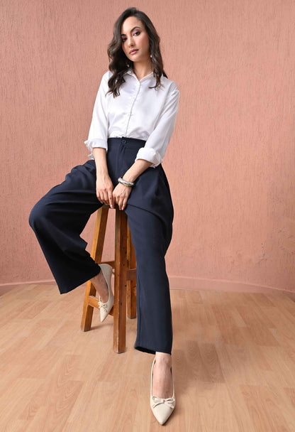 Midnight Navy Tie-Side Barrel-Leg Trousers