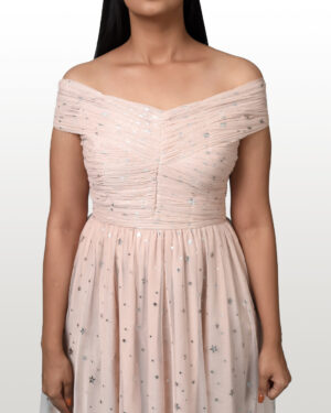 Starry Peach Off-Shoulder Dress