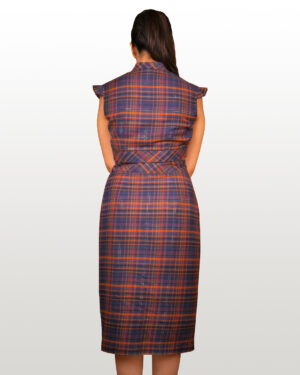 Brown-Blue Checked Cotton Lurex Skirt Set
