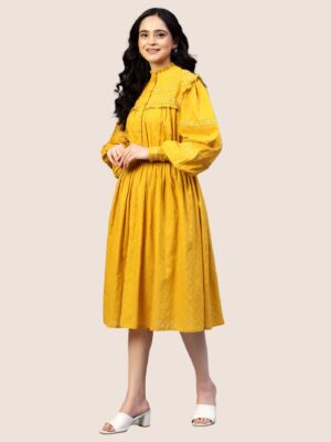 Mustard Yellow Viscose Smocked Waist Dress